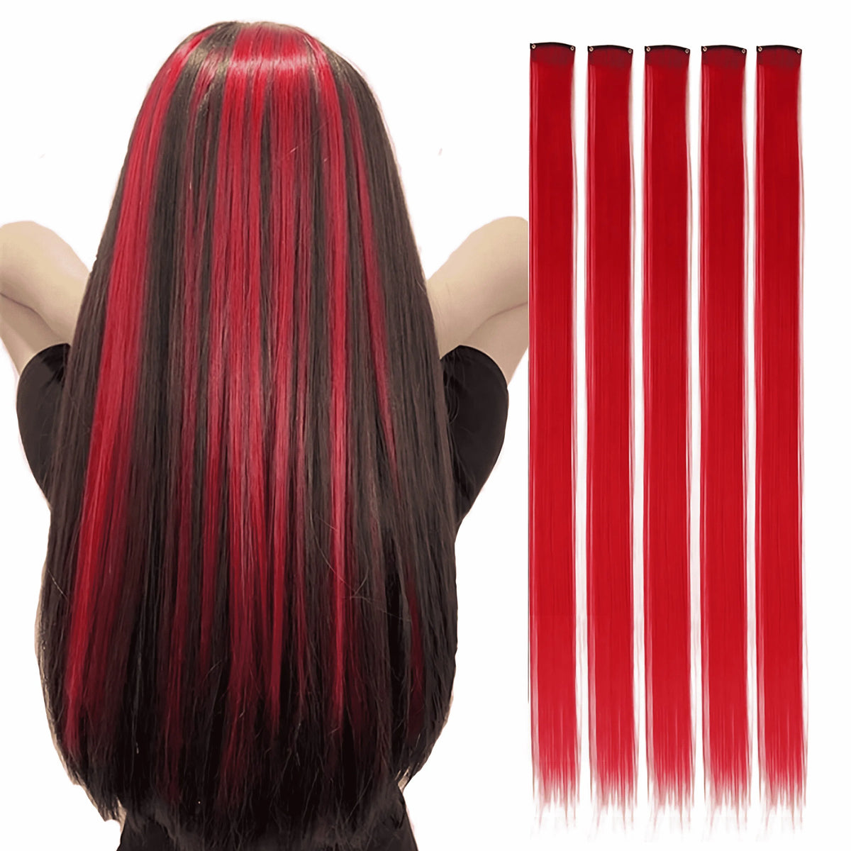5pcs/Set Long Straight Synthetic Clip-In Hair Extensions