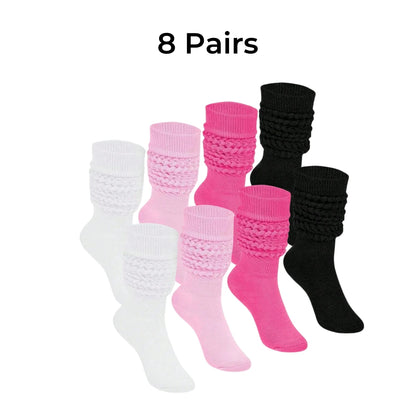 4/8 Pairs Slouch Knit Scrunch Scrunchie crew socks