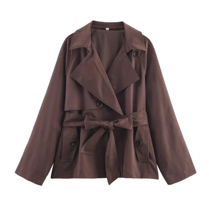 Autumn British style lapel double-breasted belt casual trench coat