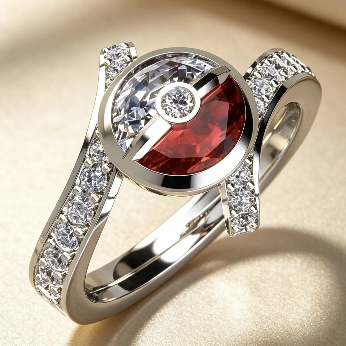 Creative Pokeball Inspired Silvery Anime Cosplay Rings