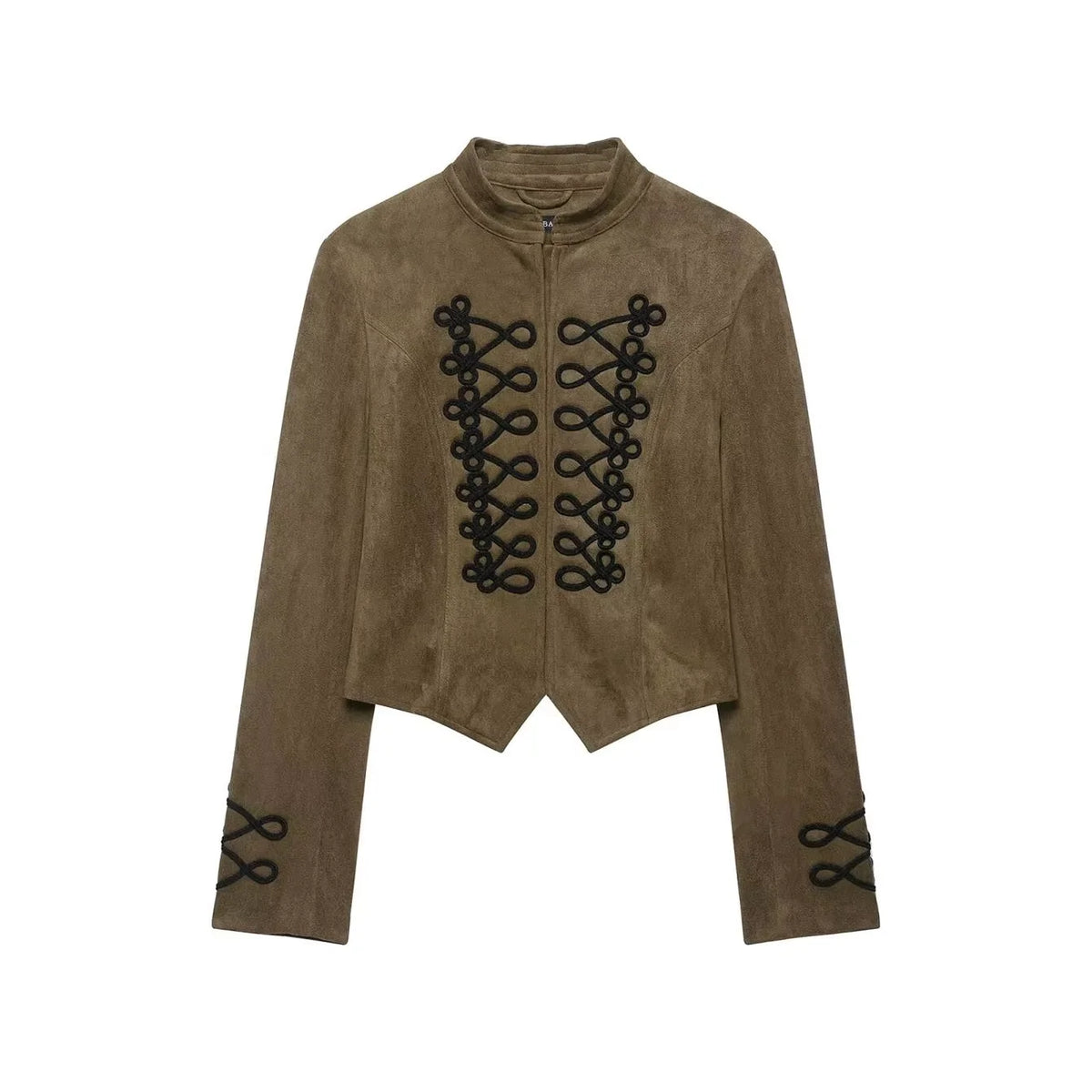 Faux Suede Stand Collar Handmade Knot Slimming Long Sleeve Short Jacket