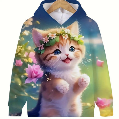 Long Sleeve Cute Cat Print Casual Kid Summer Autumn Hoodies