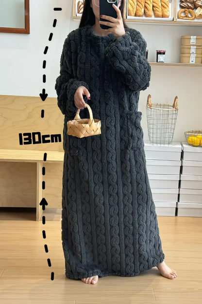 Long Sleeve Double Pocket Thickened Warm Nightdress