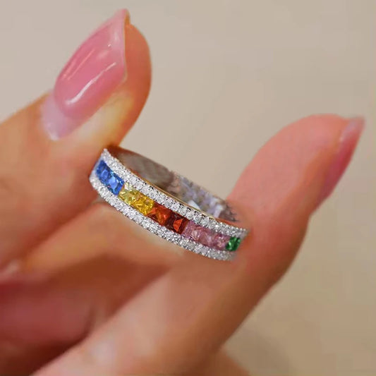 Multiple Colored Square Zirconia Rings