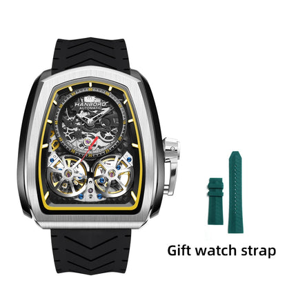 Double Flying Wheel Skeleton Luxury Automatic Mechanical Stainless Steel Silicone