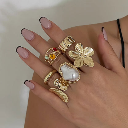 Irregular Exaggerated Metal Flower Open Rings