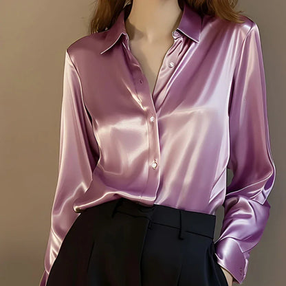 Casual Elegant Satin Long Sleeved Shirt
