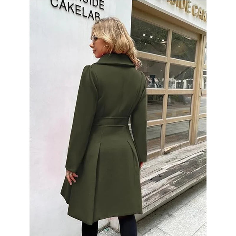 Winter Woolen Trench Coat Skirt Double Breasted Flip Lapel Jacket