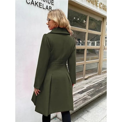 Winter Woolen Trench Coat Skirt Double Breasted Flip Lapel Jacket
