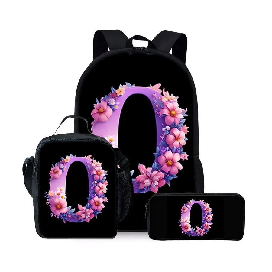 English Alphabet Pattern 2D Flat Cartoon School Backpack Three Piece Set