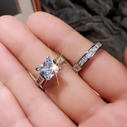 Elegant Bride Brilliant Square Zirconia Luxury Ring Set