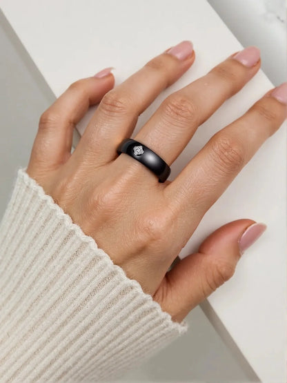 Ceramic With Crystal Wedding Band Ring