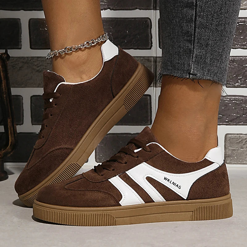 Faux Suede Brown Platform Non Slip Flat Heels Casual Walking Sneakers