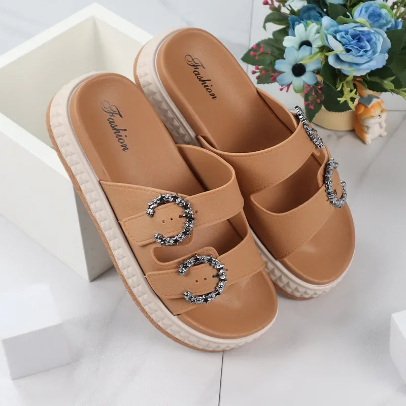 Thick Sole Adjustable Strap Slippers