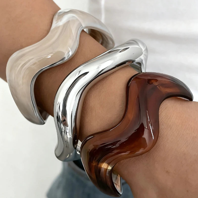 3Pcs Irregular Wavy Cuff Bangle Set