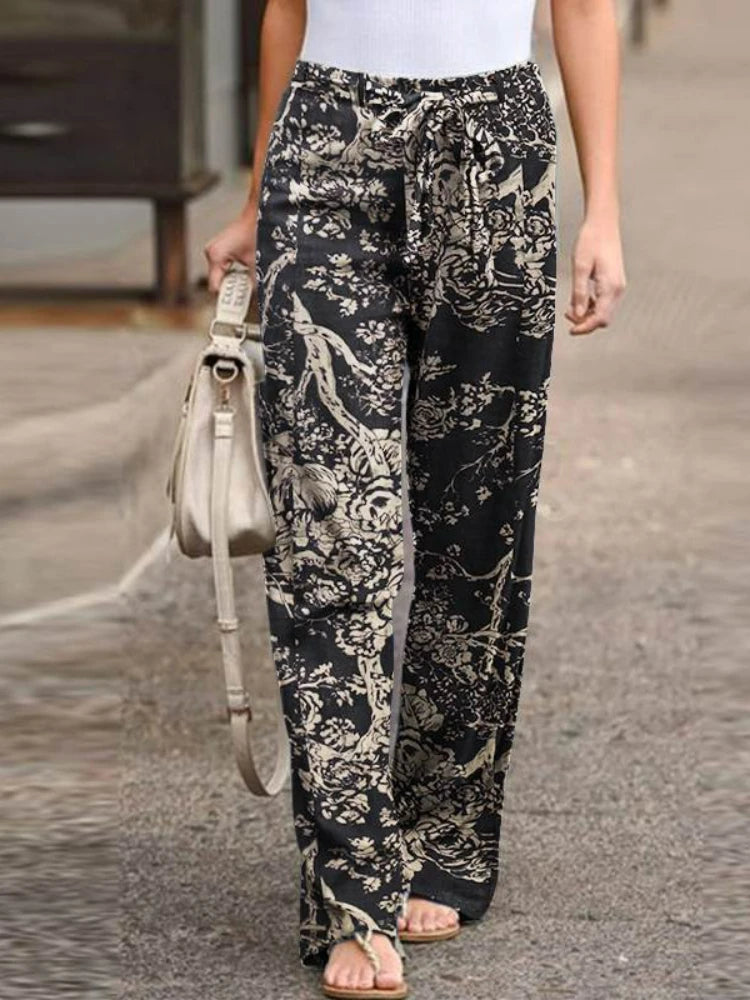 Casual Cotton High Waist Wide Leg Pants