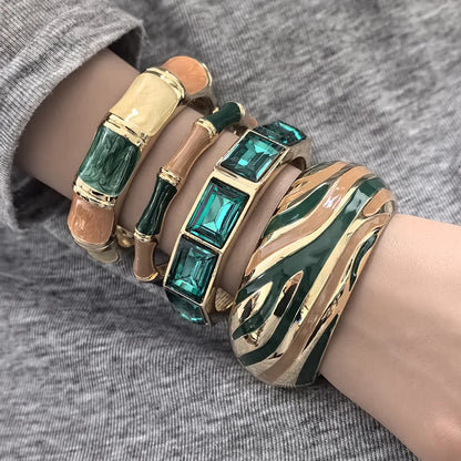 Minimalist Green Zinc Alloy Bangles Geometric Wide Cuff Open Bangle Bracelets