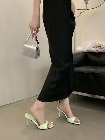Leather Open Toe Thin High Heels Slipper