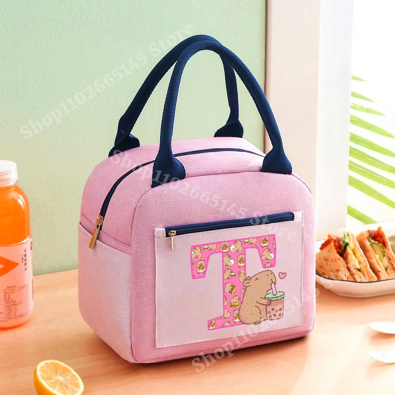 Lunch Bag Anime Capybara Letter A-Z Handbag Girls School