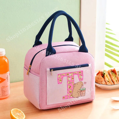 Lunch Bag Anime Capybara Letter A-Z Handbag Girls School