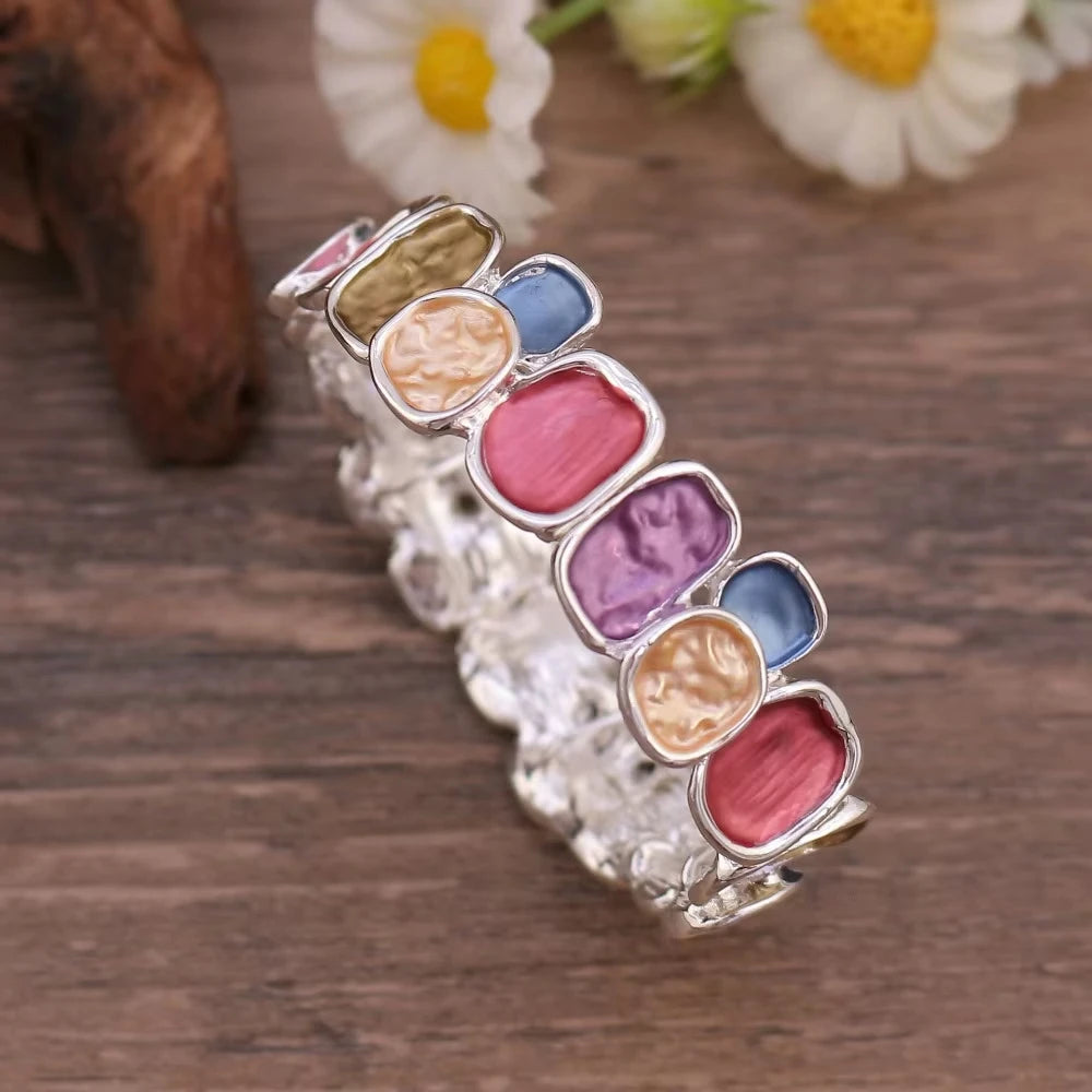 Vintage Dripping Oil Hollow Rose Flowers Geometric Bracelets