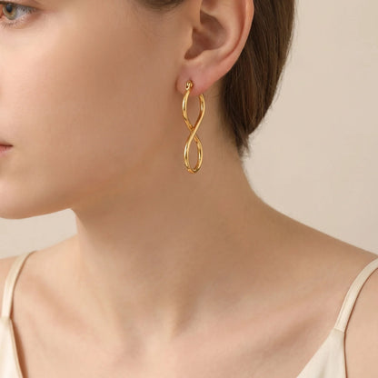 Twisted Infinity 18K Gold Plated Stainless Steel Trendy Minimalist Geometric Hoop Earrings