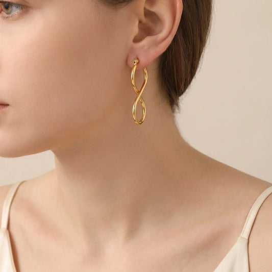 Twisted Infinity 18K Gold Plated Stainless Steel Trendy Minimalist Geometric Hoop Earrings