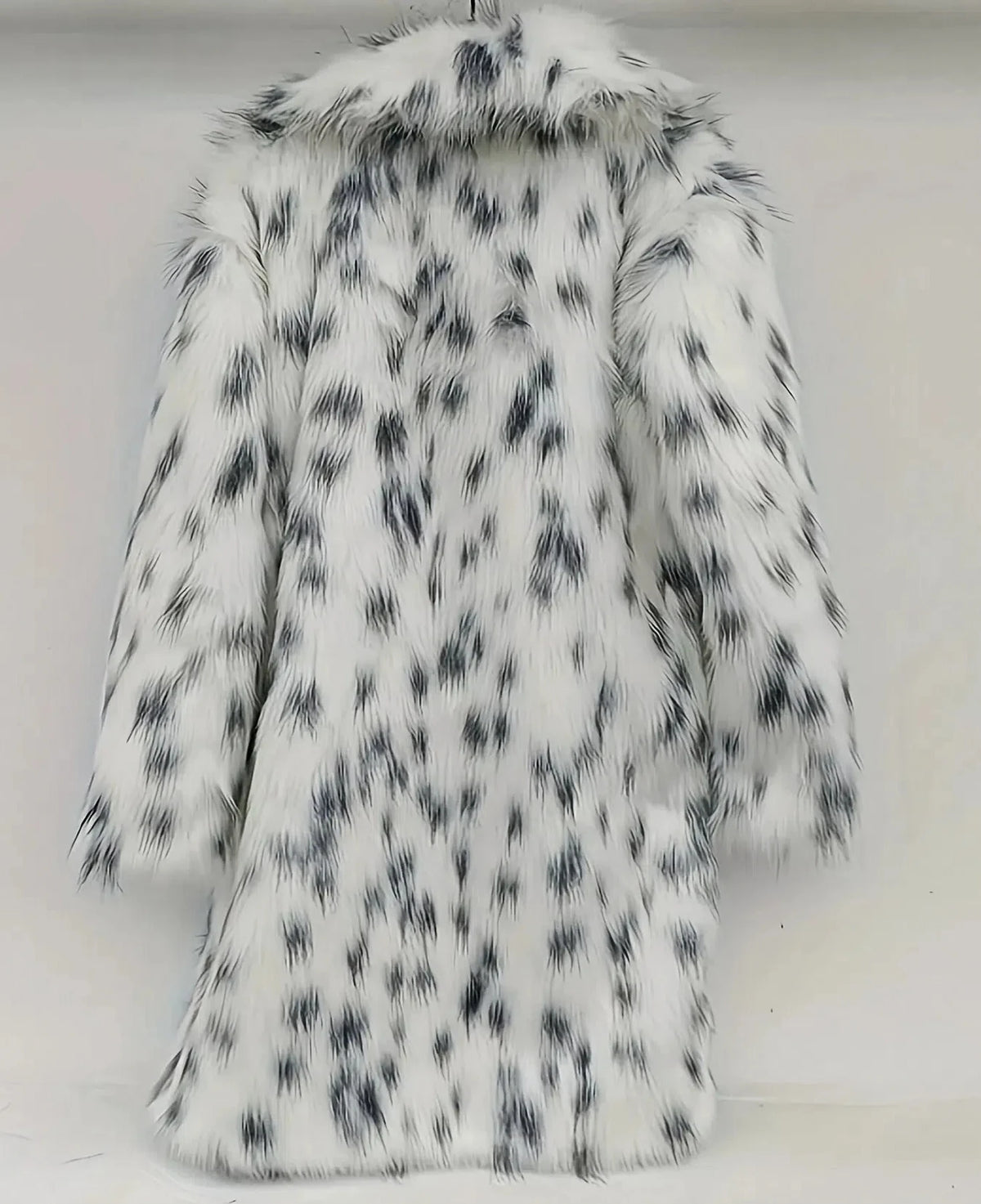 Faux Fur Long Warm White Leopard Print Long Sleeve Lapel Fox Fur Coat