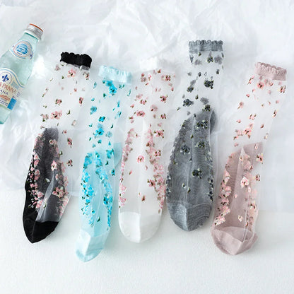 5 Pairs Lace Sexy Transparent Thin Socks