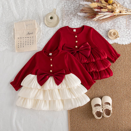 Baby Girl Long-Sleeve Bow Girls Dress