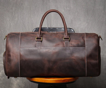 Vintage Crazy Horse Genuine Leather Travel Bag  Large Luggage