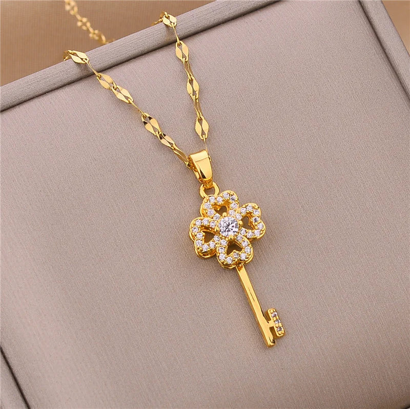 Light Zircon Crystal Stainless Steel Necklaces
