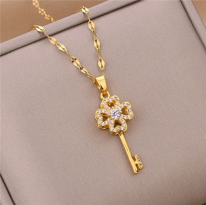 Light Zircon Crystal Stainless Steel Necklaces