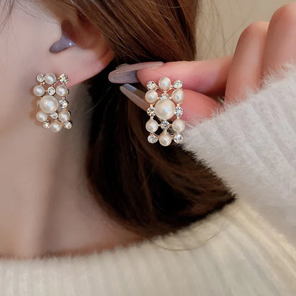 Rhinestone Pearl Rectangular Necklace Set