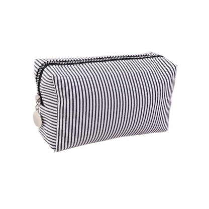Cute Striped Canvas Pencil Case Small Travel Pouch with Zipper