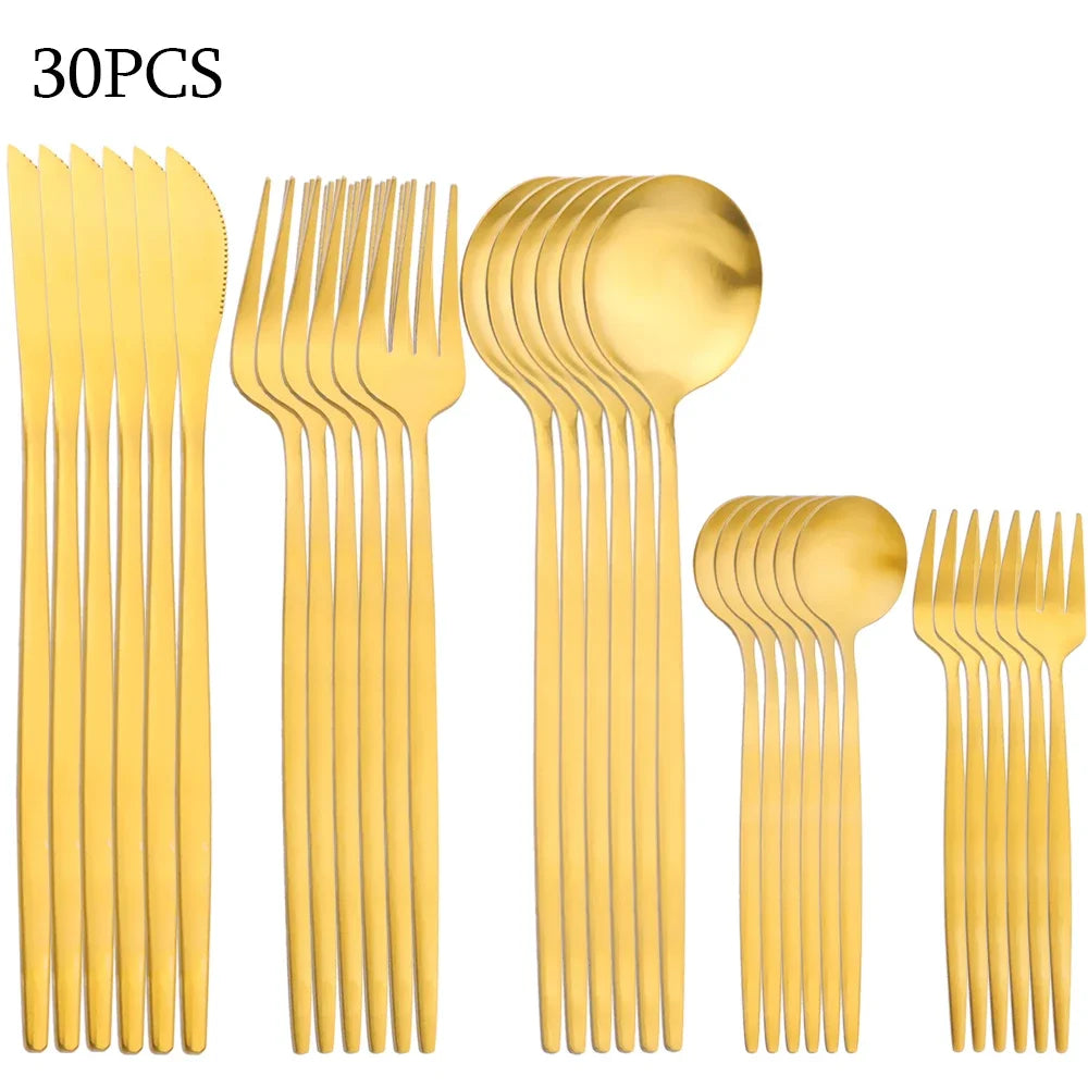 30Pcs Dinnerware Set Stainless Steel Flatware Matte Fork Spoon Knife Dinner Set