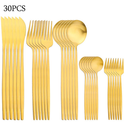 30Pcs Dinnerware Set Stainless Steel Flatware Matte Fork Spoon Knife Dinner Set