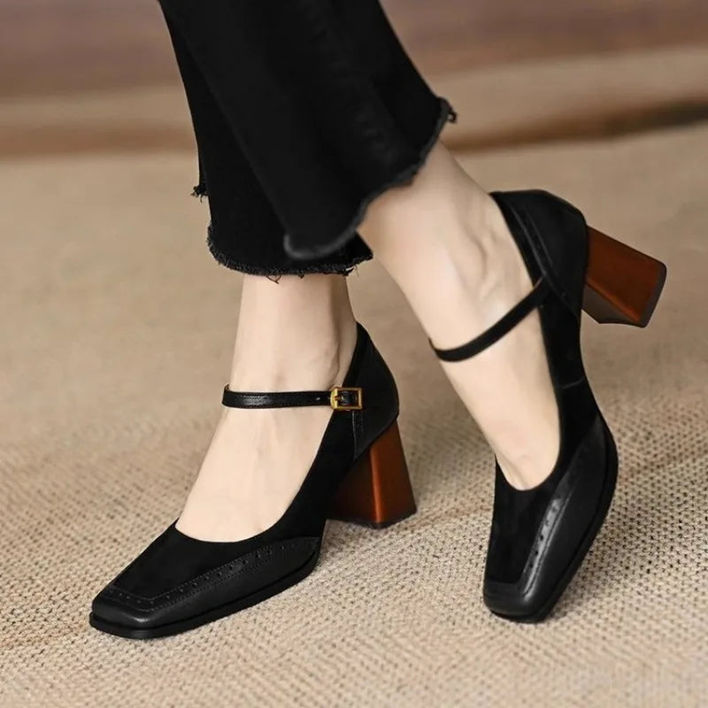Mary Janes Vintage Black Elegant Heels Korean Sandals