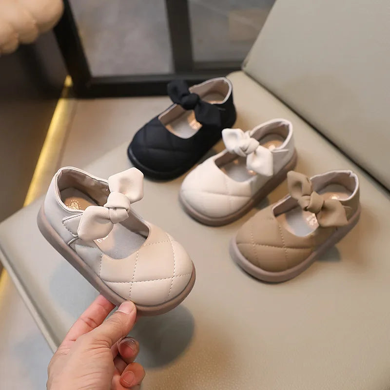 Leather Soft Shallow Bow Casual Shoes