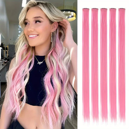 5pcs/Set Long Straight Synthetic Clip-In Hair Extensions