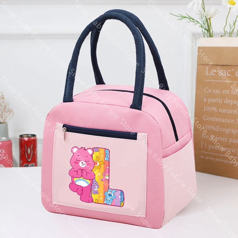 Care Bears Lunch Bag Thermal Cooler Cute Cartoon Letter A-Z Lunch Box Large Capacity