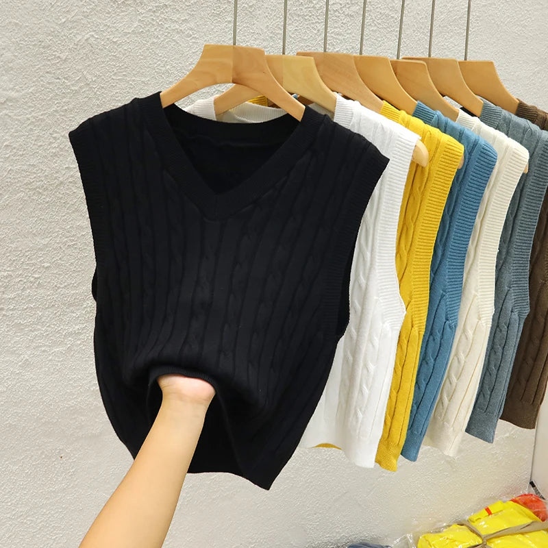 Knitted Sweater Vest Sleeveless V-Neck Knit Sweater