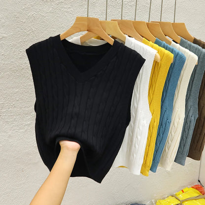 Knitted Sweater Vest Sleeveless V-Neck Knit Sweater