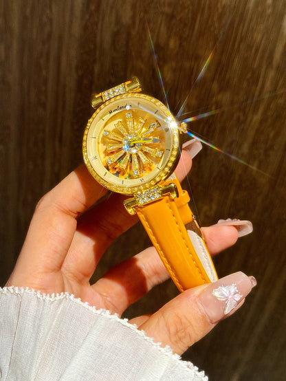 Rhinestones Sunflower Rotating Dial Watch