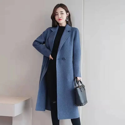 Plus Size Mid-Length Woollen Slim Fit Coat
