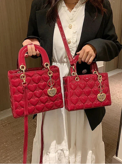 Red Love Leather Bright Surface Crossbody Bag