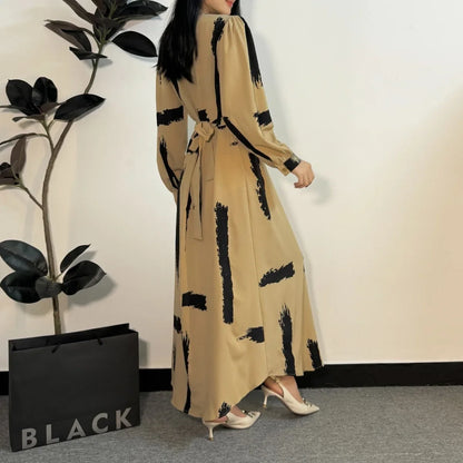 O-neck Full Sleeve A-line Casual Long Maxi Dresses Abaya
