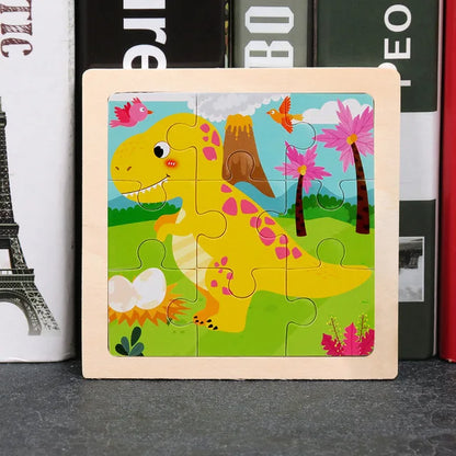 11X11CM Kids Wooden Puzzle Cartoon Animal Traffic Toys