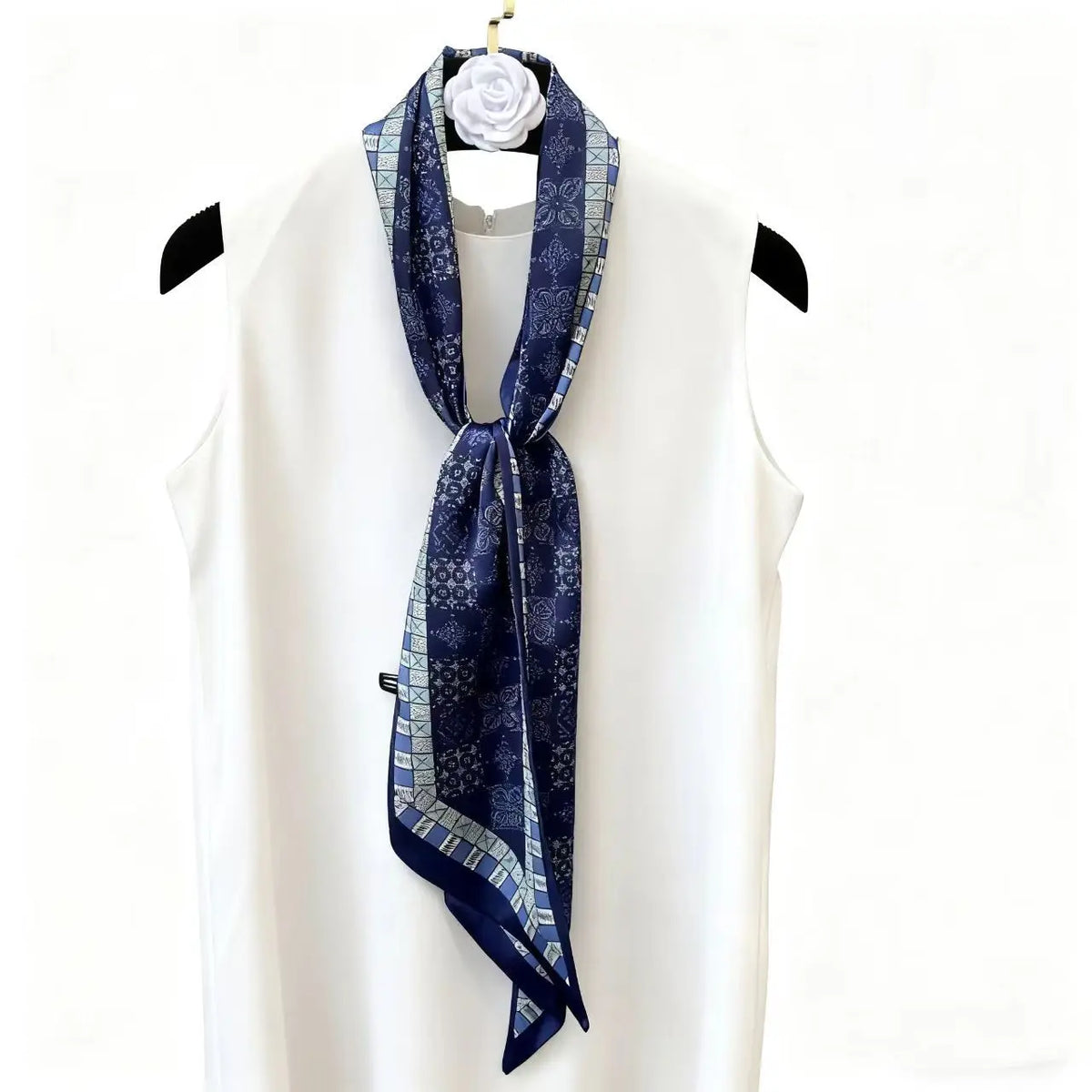 Long Silk Scarf Luxury Paisley Print Headband Soft Satin Scarves