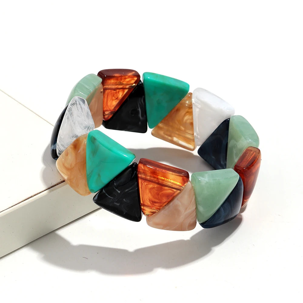 Acrylic Geometric Triangle Marble Elastic Beads Bracelets